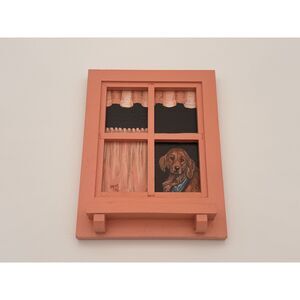 Hand Painted Dog Window Folk Art Plaque 1992 Signed